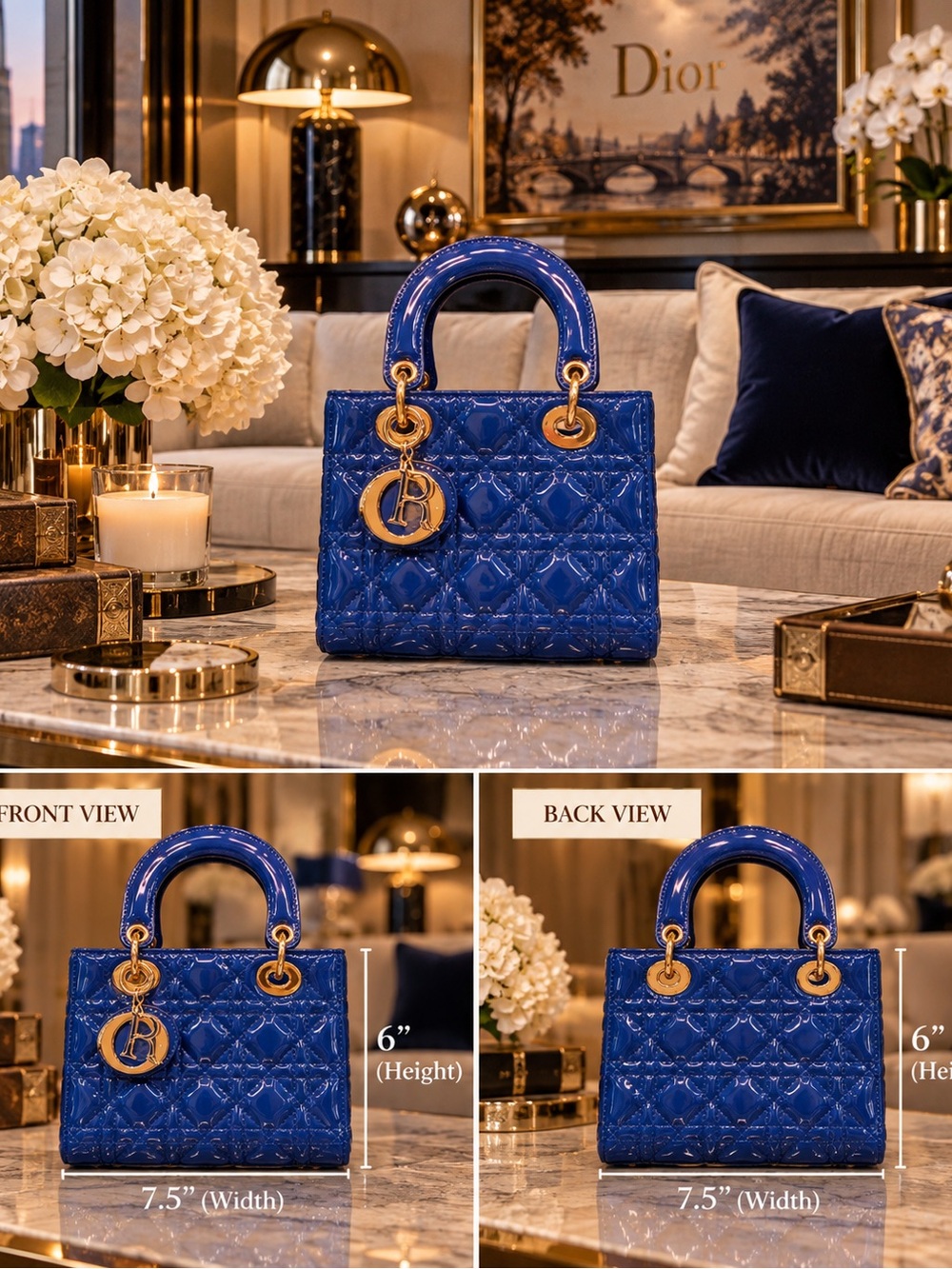 Patent Mini Top-Handle Bag in Royal Blue with Gold Hardware